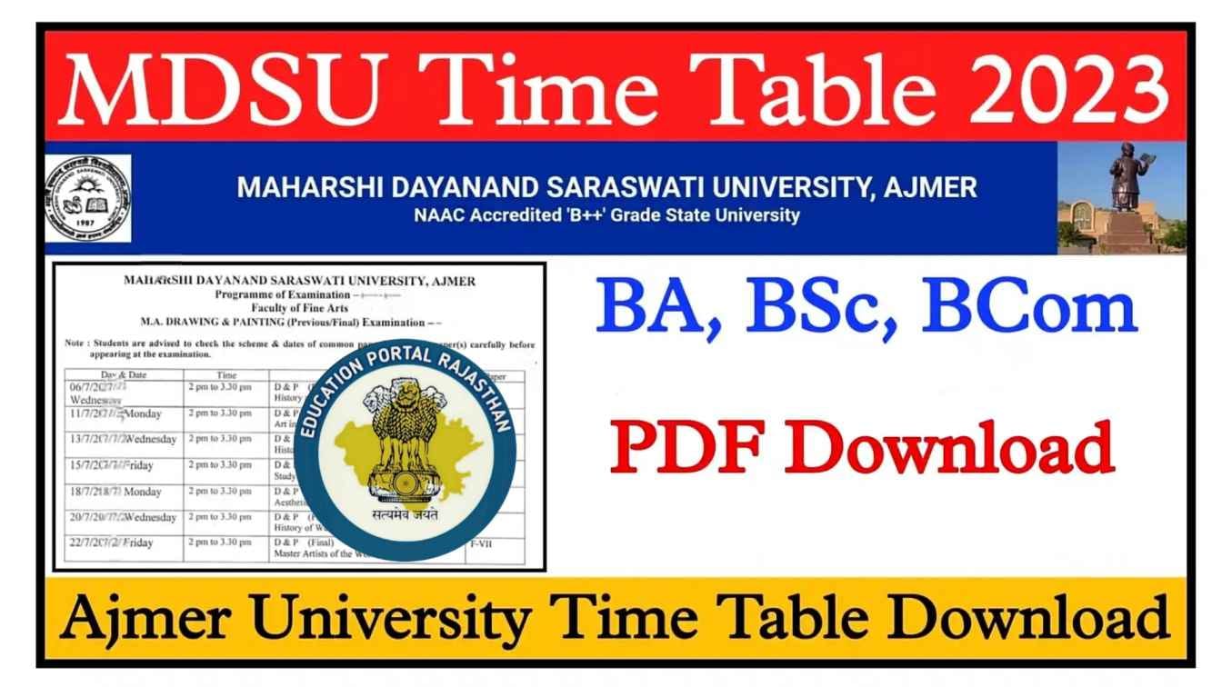 MDSU University Admit Card, Time Table 2023 BA, Bsc, BCom महर्षि दयानंद ...